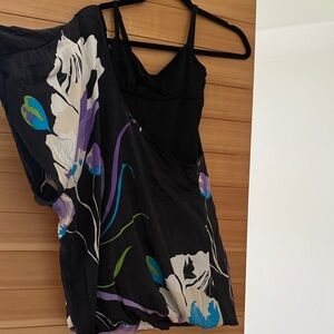 Bebe Elegant Black Dress with 100% silk overlay